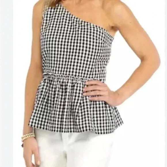 Crown & Ivy one shoulder top – peplum waist black & white gingham prime- size 14 - Picture 1 of 8